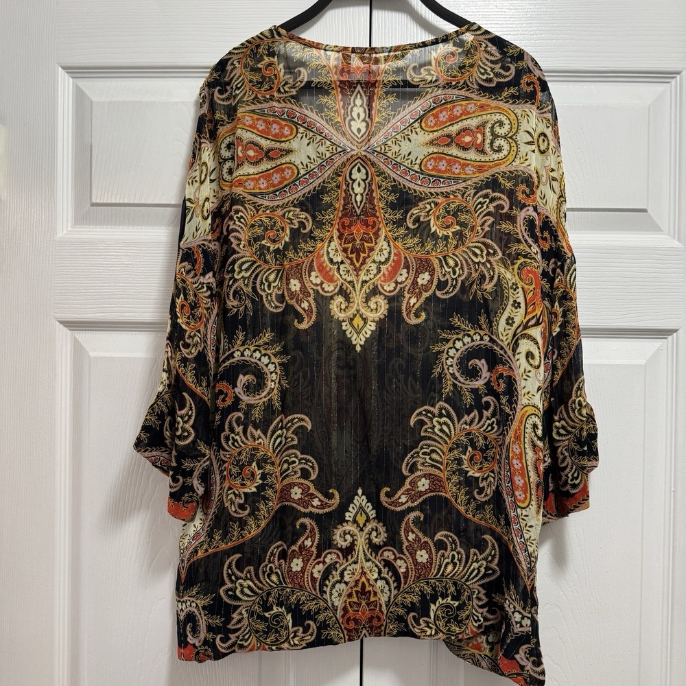 Soft Surroundings Black‎ Gold Multi Sheer Tunic Top Boho Size Small - Picture 5 of 6